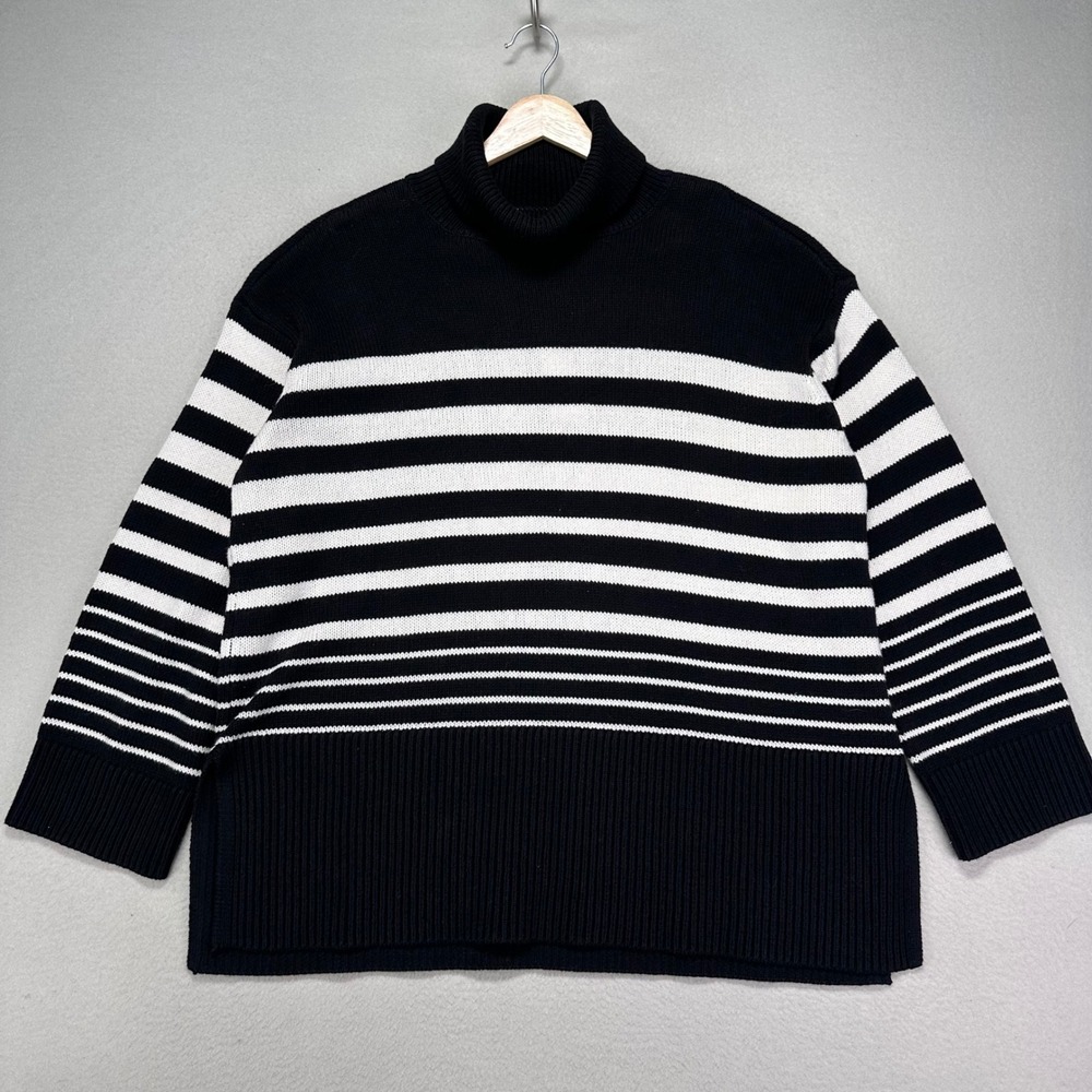 The Loft Factory Turtleneck Sweater Womens L Black White‎ Striped NWT Cotton